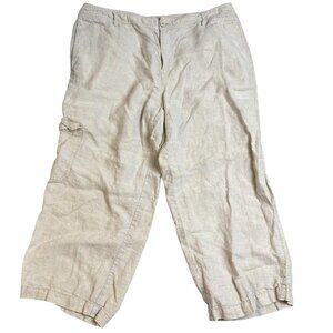 Liz Claiborne Women's Cargo Pants Size M Beige 100% Linen Lightweight